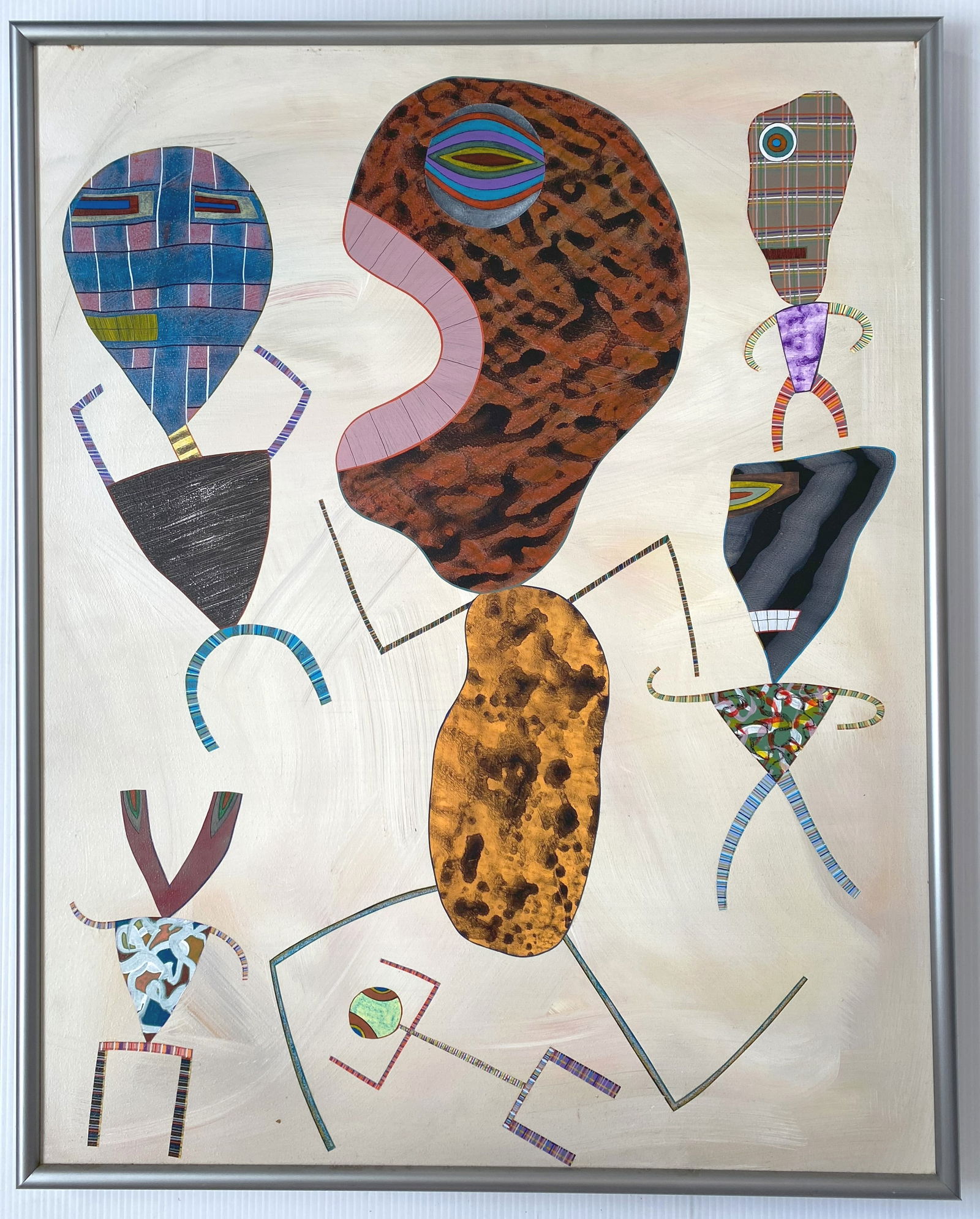 Marvin Jones (American, 1940-2005) oil: Solon #34- Figures Dancing While they Can oil on panel, signed and titled verso, framed. 29 x 23" Provenance: Estate of the artist *** PLEASE READ: IMPORTANT NOTE About S&H ***</