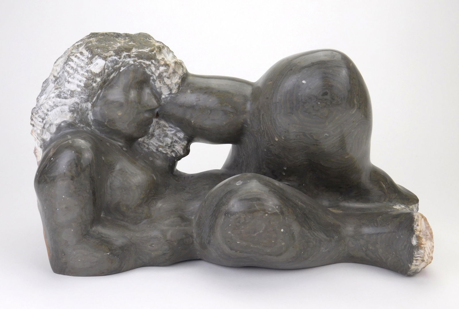 Charlotte Lees (American, 1942- ) sculpture: Reclining Nude marble sculpture, signed Lees on backside. 16 1/2 x 8 x 9" Provenance: Private collection- Brimfield, OH *** PLEASE READ: IMPORTANT NOTE About S&H ***