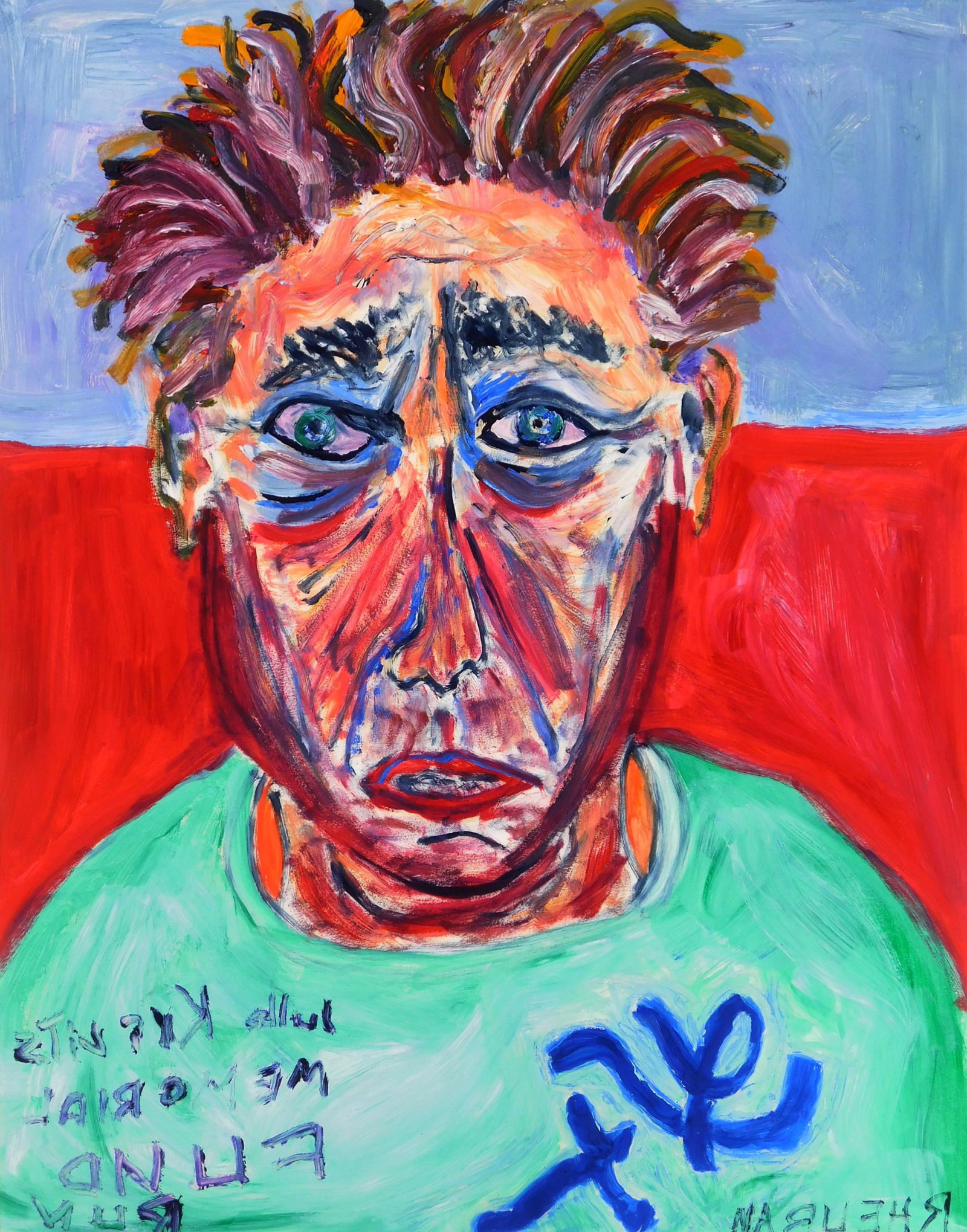 Sid Rheuban (American, 1924-2020) oil: 10K oil on paper, 1998, signed Rheuban (in reverse) lower right, inscribed Julie Kiruts/ Memorial/Fund/ Run (in reverse) lower left, matted. 24 x 18" Provenance: Estate of the art