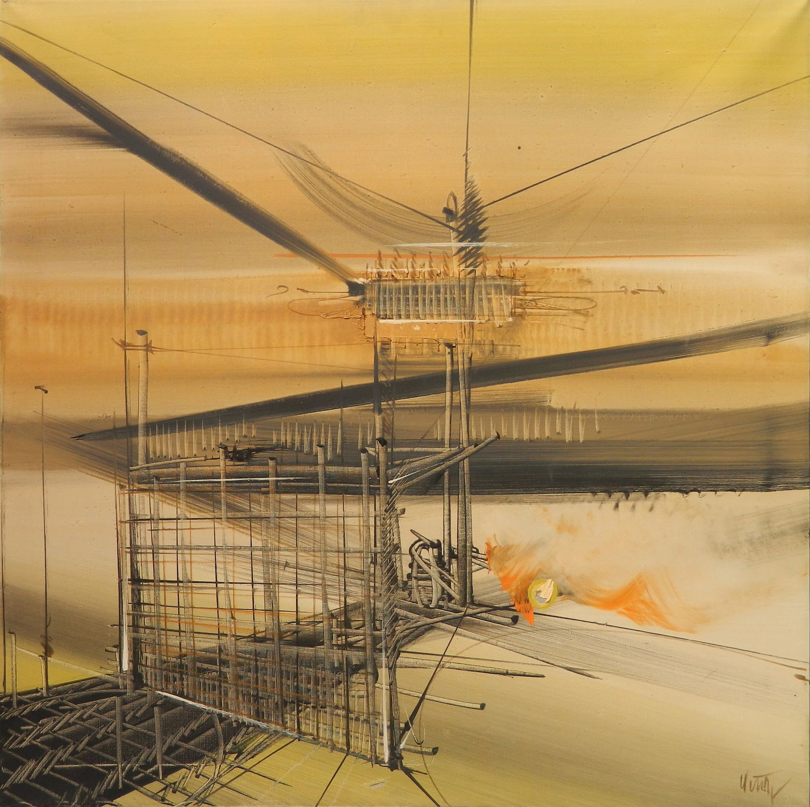 20th c. American School oil: Untitled oil on canvas, signed (illegibly) lower right, framed. 30 x 30'' Housed in a Kulicke frame. Provenance: Private collection- Cleveland, OH *** PLEASE READ: