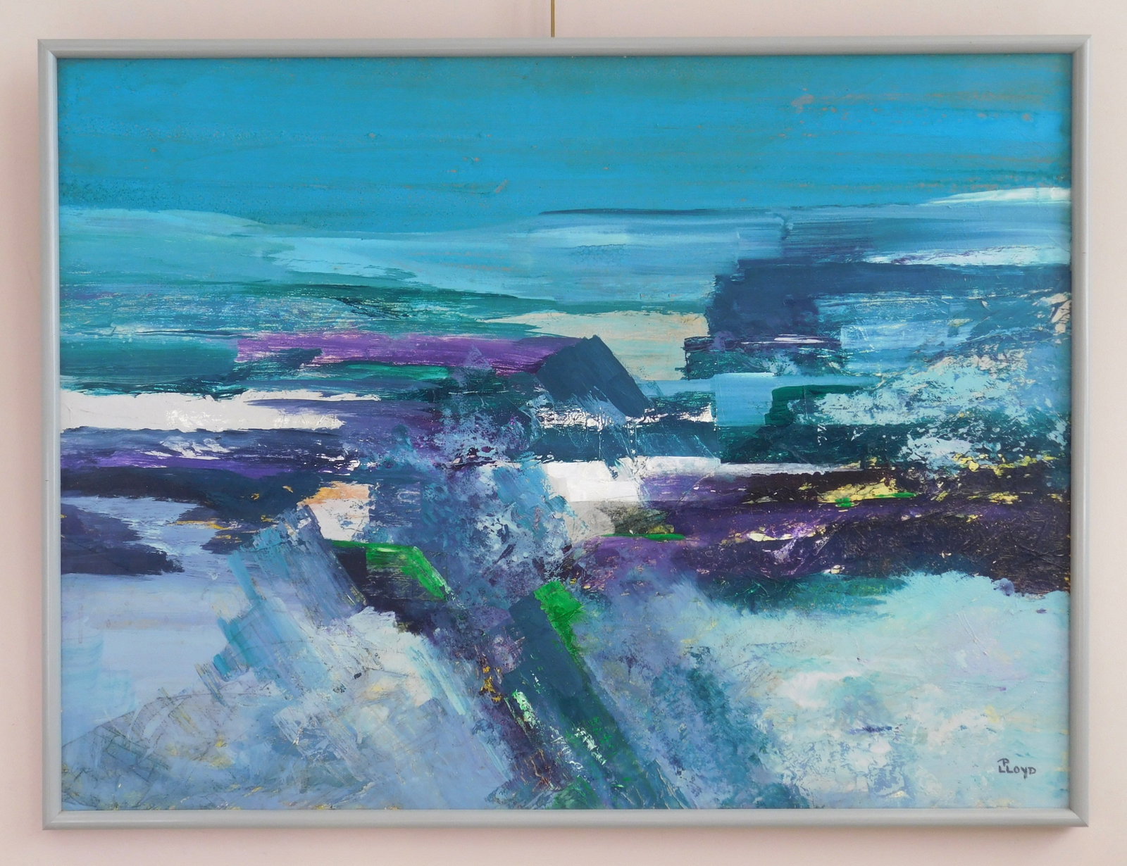 Phyllis Lloyd (American, 20th c.) oil: Purple Landscape oil on canvas, signed P. Lloyd lower right, framed. 30 x 40" Provenance: Private collection- Brimfield, OH *** PLEASE READ: IMPORTANT NOTE About S&H ***