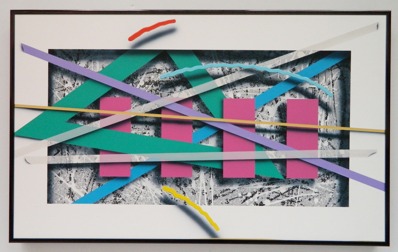 Joseph Ramsauer (American, 1943- ) acrylic: Teal Triangle Oneacrylic on canvas, 1994, signed, titled and dated verso, framed. 22 x 36''Provenance: Private collection- Beachwood, OH *** PLEASE READ: IMPORTANT NOTE About S&H