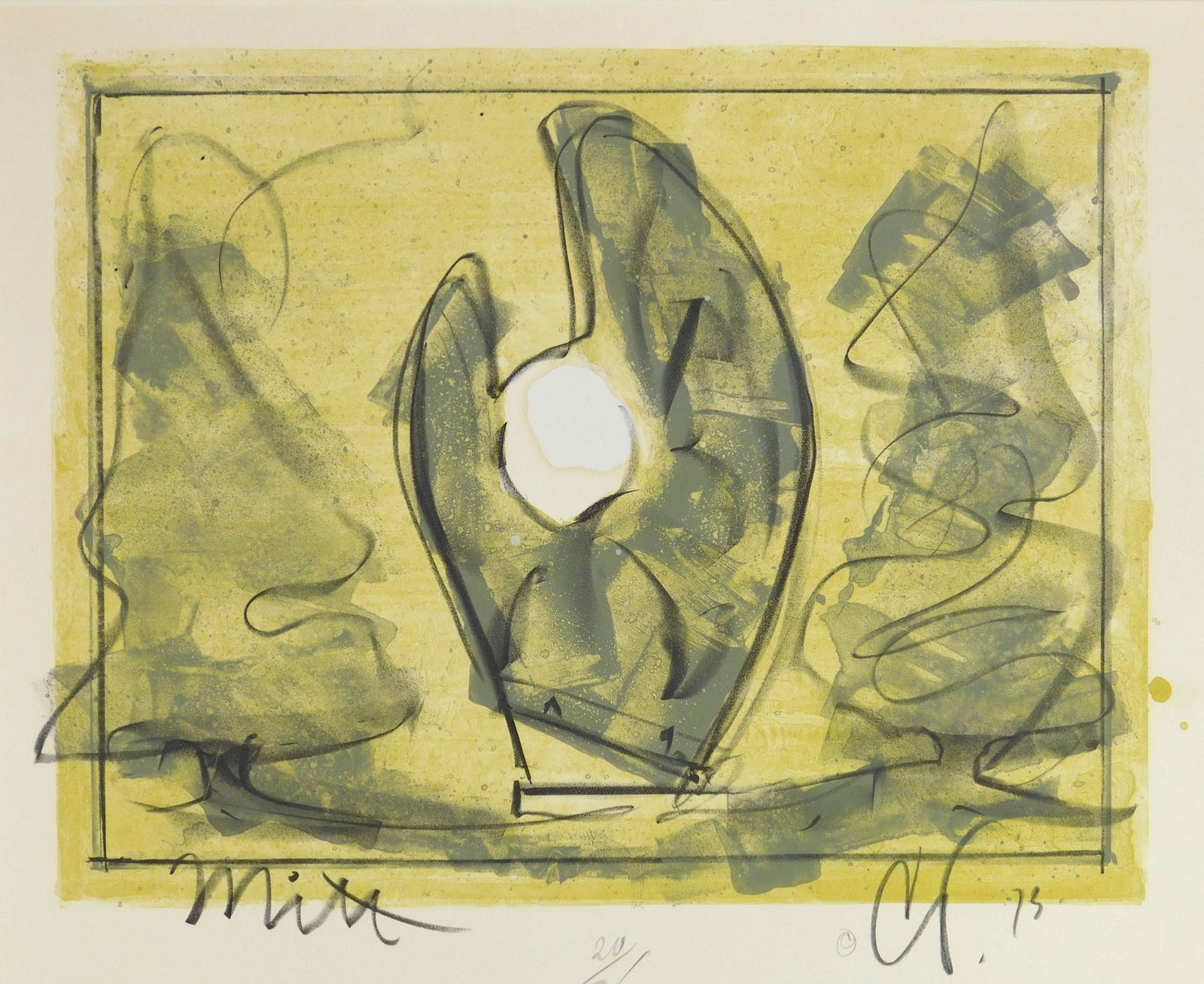 Claes Oldenburg (American, 1919-2022) lithograph: Standing Mitt with Ball lithograph in colors, 1973, signed, dated and numbered 20/75 in pencil. 19 1/2 x 21 3/8'' Literature: Axson 108 Provenance: Private collection- Cl