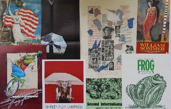 7 Art Exhibition posters: 7 Art Exhibition posters, including ones for International Frog Festival, Shirley Campbell, William Sommer, etc., various sizes.