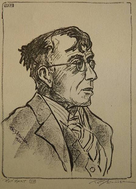 Frederick Detwiller lithograph: Frederick Detwiller- Portrait of 'Pop' Hart- lithograph, 1932, signed and titled in pencil; together with a etched Christmas greeting by George 'Pop' Hart, signed in pencil. 9 7/8 x 7 1/4''