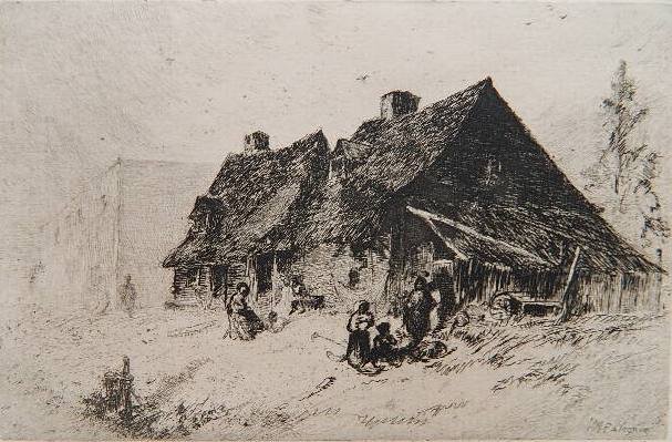 John M. Falconer etching: John M. Falconer- ''Negro Huts at Wilmington, NC'' (Tyler 35)- etching, ca. 1880. 3 3/4 x 5 3/4''