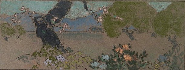 William P. Henderson pastel: William P. Henderson- Untitled (Summer Fields, New Mexico)- pastel on paper, 1918. 3 x 8'' Provenance: Hill Toilerton, San Francisco, California; Gerald Peters, Santa Fe, New Mexico; Lockwood's Midwes