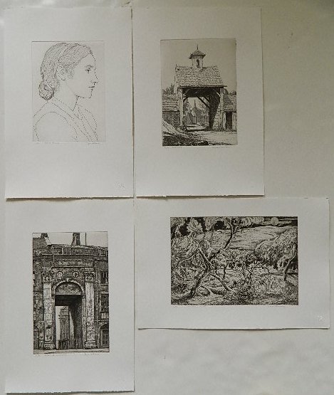 Edgar Holloway 4 etchings: Edgar Holloway- ''Orchard Moon''; ''Essex St. Watergate''; ''Eastgate''; ''Daisy Monica''- 4 etchings, all signed, titled and numbered in pencil, edition of 40 each, various sizes.