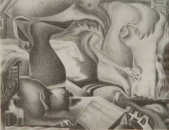 Ivan Messenger lithograph: Ivan Messenger- ''Transition''- lithograph, ca. 1945, signed, titled and inscribed 'Ed. Limited' in pencil, edition of 4. 13 7/8 x 17 7/8''