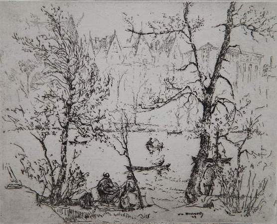 William Meyerowitz etching: William Meyerowitz- Central Park and The Dakota- etching, signed in pencil. 7 7/8 x 9 3/4''