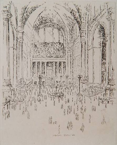 Salvatore Pinto etching: Salvatore Pinto- ''Pennsylvania Station, NY''- etching, 1928, signed and titled in pencil. 9 3/4 x 7 3/4''