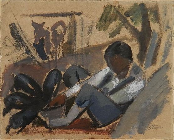 Maurice Sterne oil wash and charcoal: Maurice Sterne- Noon Day Rest- oil wash and charcoal on paper, ca. 1916-18, signed Sterne- lower right. 12 x 16''