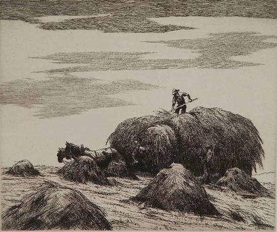 Keith Shaw Williams etching: Keith Shaw Williams- ''Upland Haying''- etching, signed and titled in pencil. 10 x 12''