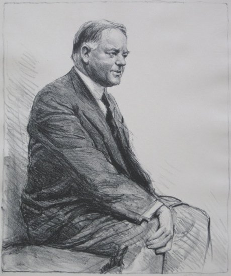 Samuel J. Woolf lithograph: Samuel J. Woolf- Portrait of Herbert Clark Hoover- lithograph, signed in pencil, estate stamp on back. 15 7/8 x 11 1/2''