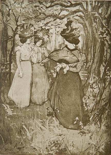 Manuel Robbe lithograph: Manuel Robbe- Menuet d'Automne- lithograph, c. 1898, from 'L'Estampe Moderne', small creases at corners. 12 15/16 x 9 3/8''