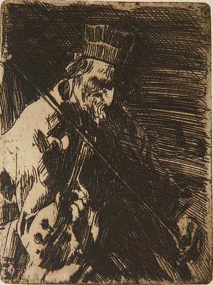 Anders Zorn etching: Anders Zorn- ''Village Violinist'' (Asplund 186)- etching, 1904, as published in Edouard Andre's book 'Zorn, Peintre et Aquafortiste, sa vie, son Oeuvre', very good condition. 6 1/4 x 4 3/4''
