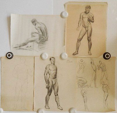 Helen Beling 5 graphite drawings: Helen Beling- Life Sketches- 5 graphite on paper, various sizes.