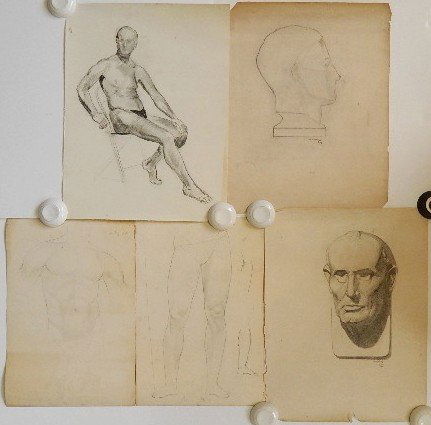 Helen Beling 5 graphite drawings: Helen Beling- Life Sketches- 5 graphite on paper, various sizes.