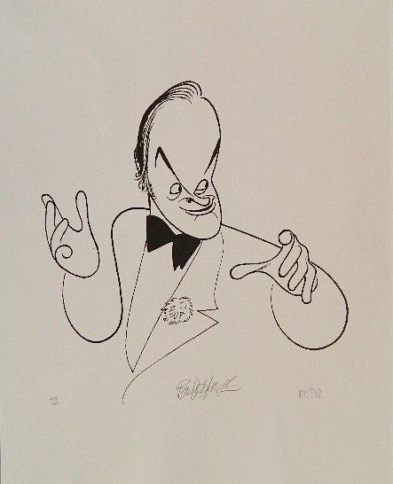 Al Hirschfeld lithograph: Al Hirschfeld- Bob Hope- lithograph, 1997, signed and numbered 403/410 in pencil, also signed by Bob Hope in pencil. 12 3/4 x 9 7/8''