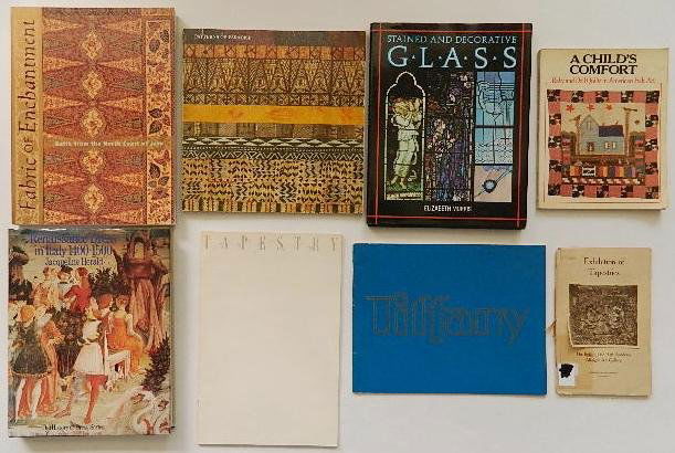 8 Books on Decorative Textile and Glass: 8 Books on Decorative Textile and Glass- 1.McKean, Hugh F. The Arts of Louis Comfort Tiffany and His Times Winter Park: John and Mable Ringling Museum of Art, 1975. 2.Morris, Elizabeth. Stained and De