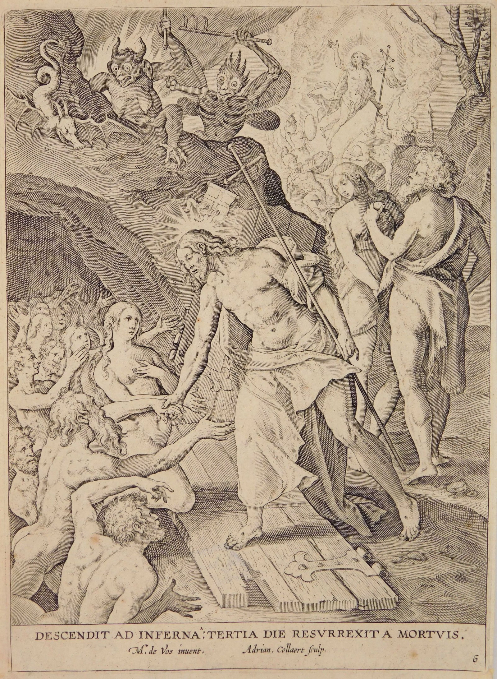 Adriaen Collaert (Flemish, 1560-1618) engraving: Descendit ad Inferna engraving. 7 1/2 x 5 3/8" Provenance: Private collection- Fort Myers, FL *** PLEASE READ: IMPORTANT NOTE About S&H *** S&H of this auction will be han
