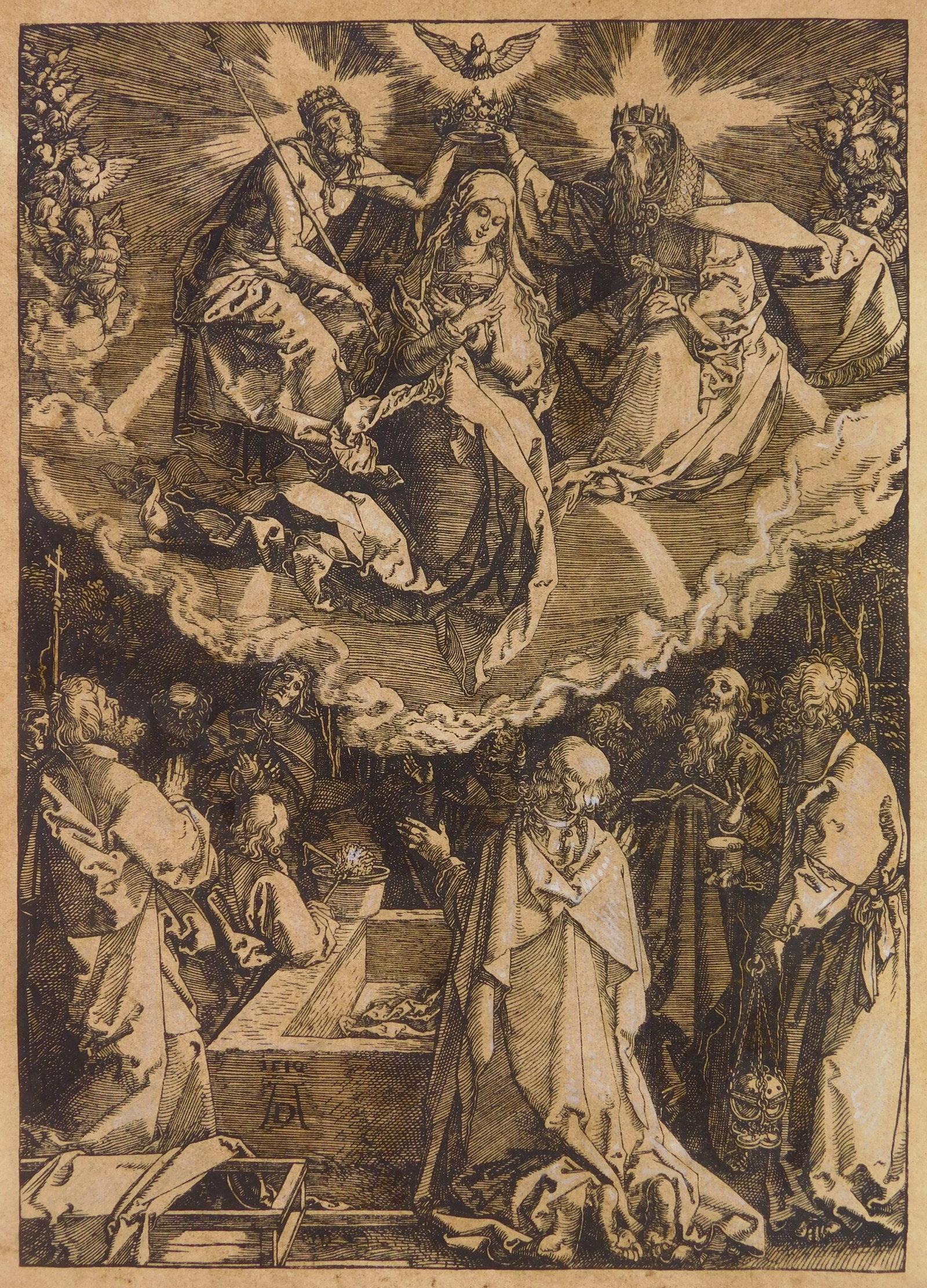 after Albrecht Durer (German, 1471-1528) wooduct: The Assumption And Coronation of the Virgin woodcut. 11 5/16 x 8 1/16" Provenance: Private collection- Fort Myers, FL *** PLEASE READ: IMPORTANT NOTE About S&H *** S&H of this auct