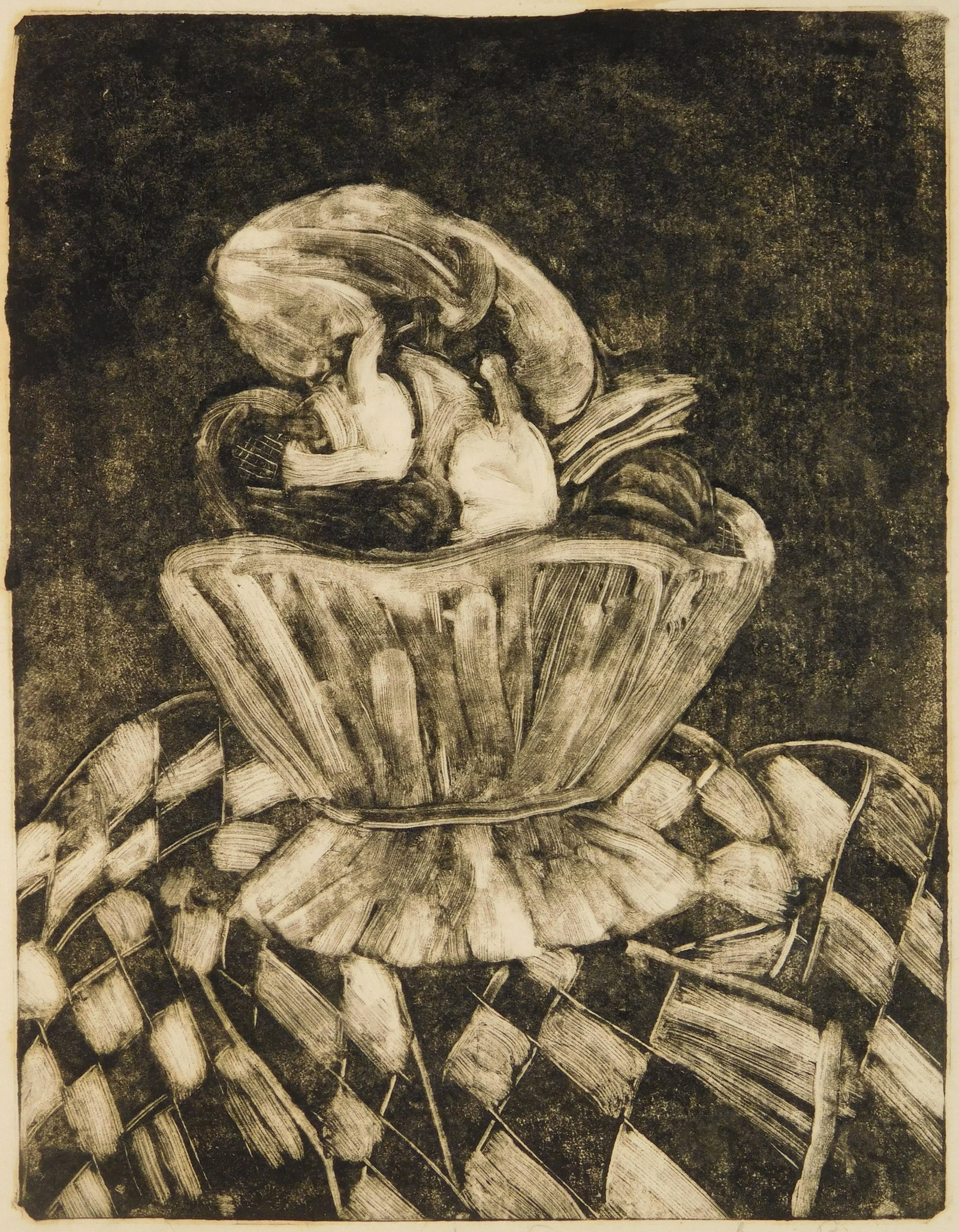 20th c. American School monotype: Fruit Still-Life monotype, signed (Gwen Brown ?) in pencil. 10 1/4 x 7 7/8" Provenance: Private collection- Cleveland, OH *** PLEASE READ: IMPORTANT NOTE About S&H *** S&H of