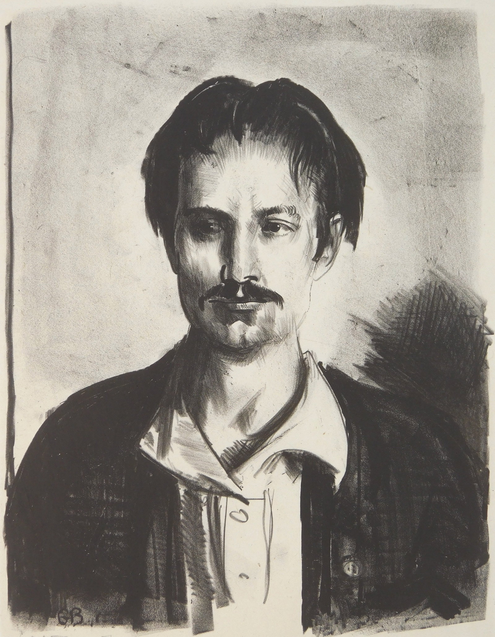 George Bellows (American, 1882-1925) lithograph: Portrait of John Carroll lithograph, 1923, signed and titled in pencil, also signed in pencil by the printer Bolton Brown, edition of 42. 11 x 8 1/2" Literature: Mason 134 Provenance: 