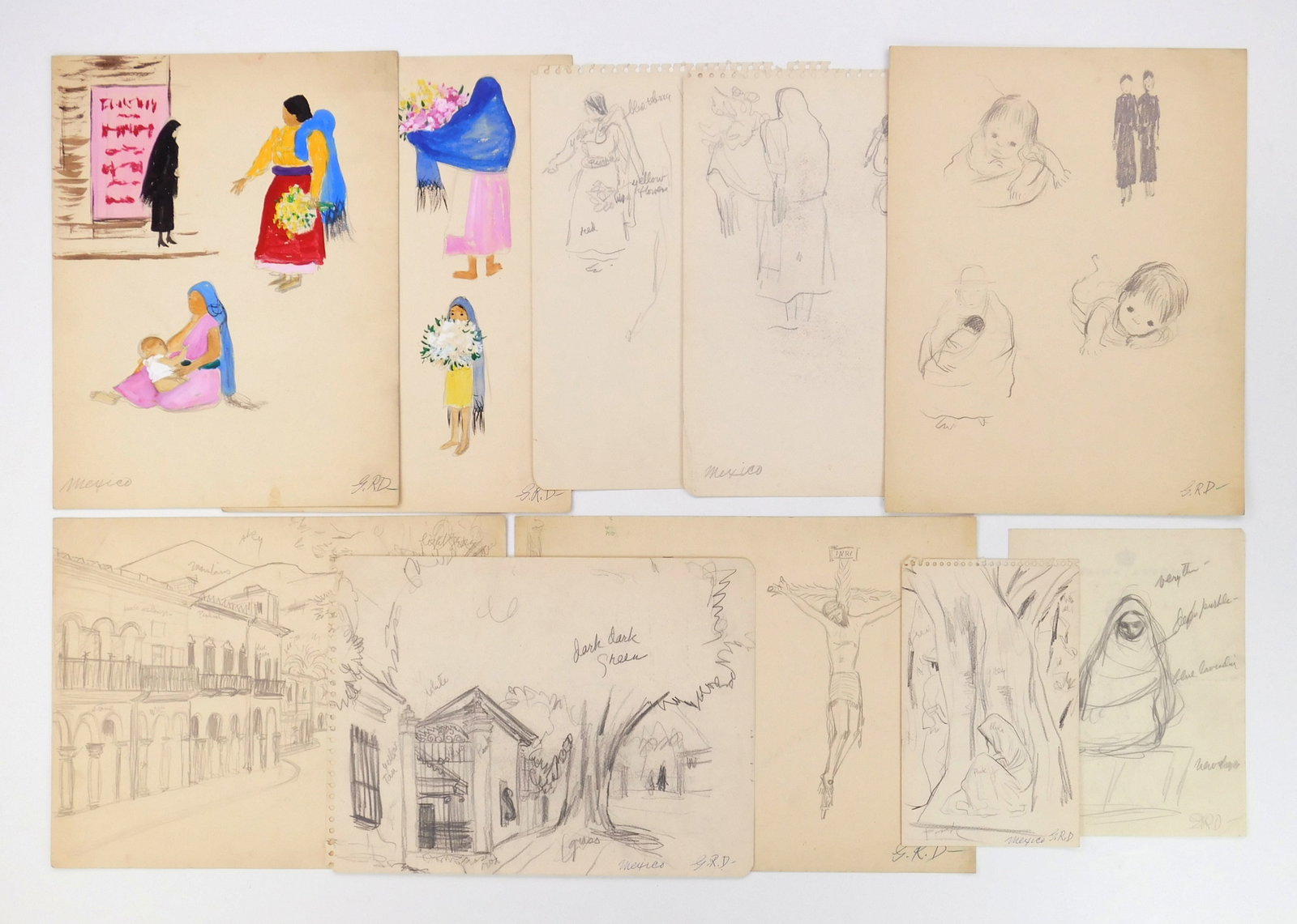 10 Gladys Rockmore Davis (American, 1901-1967) graphite and watercolor (1 of 6)
