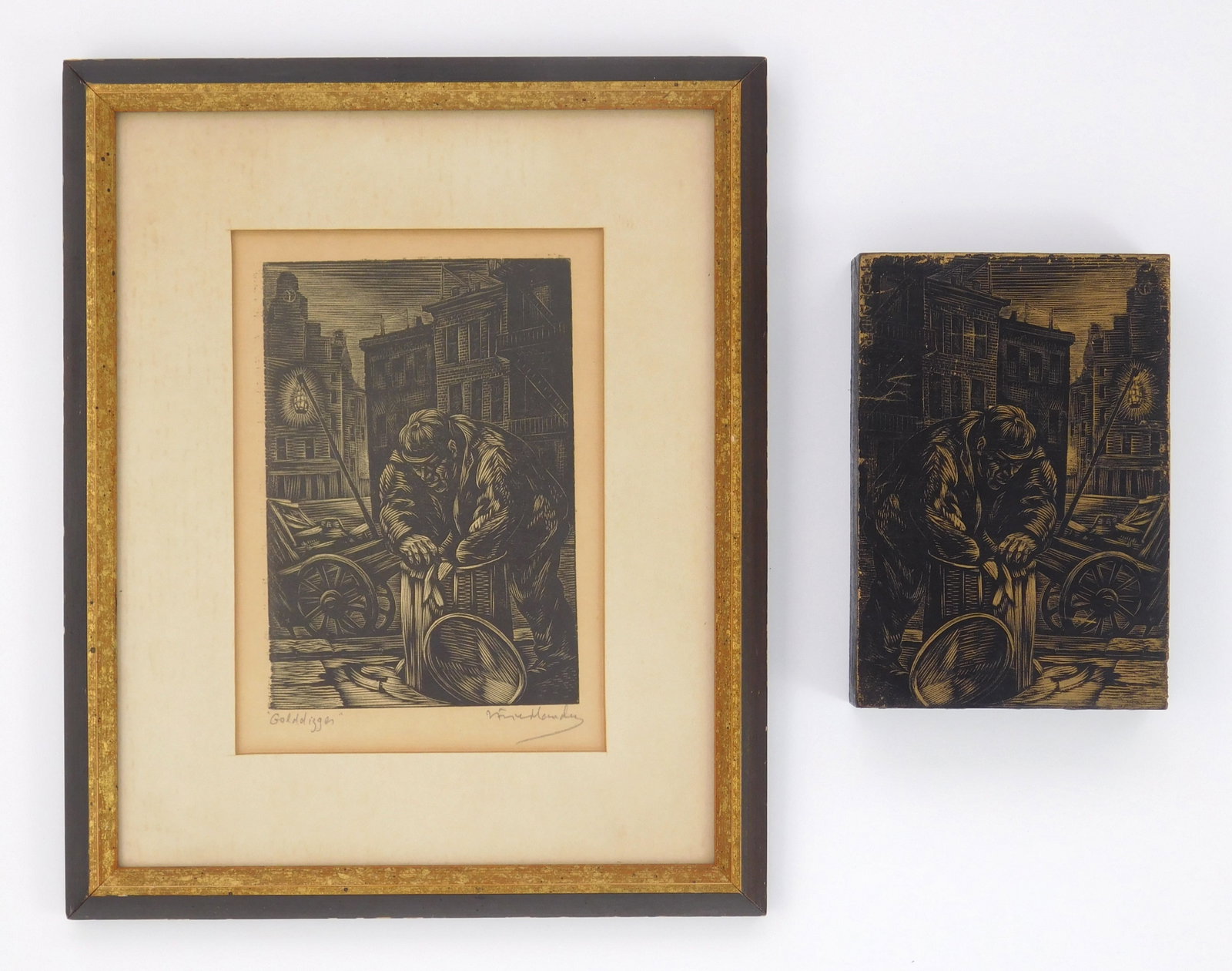 Isaac Friedlander (American, 1890-1968) wood engraving and block (1 of 6)