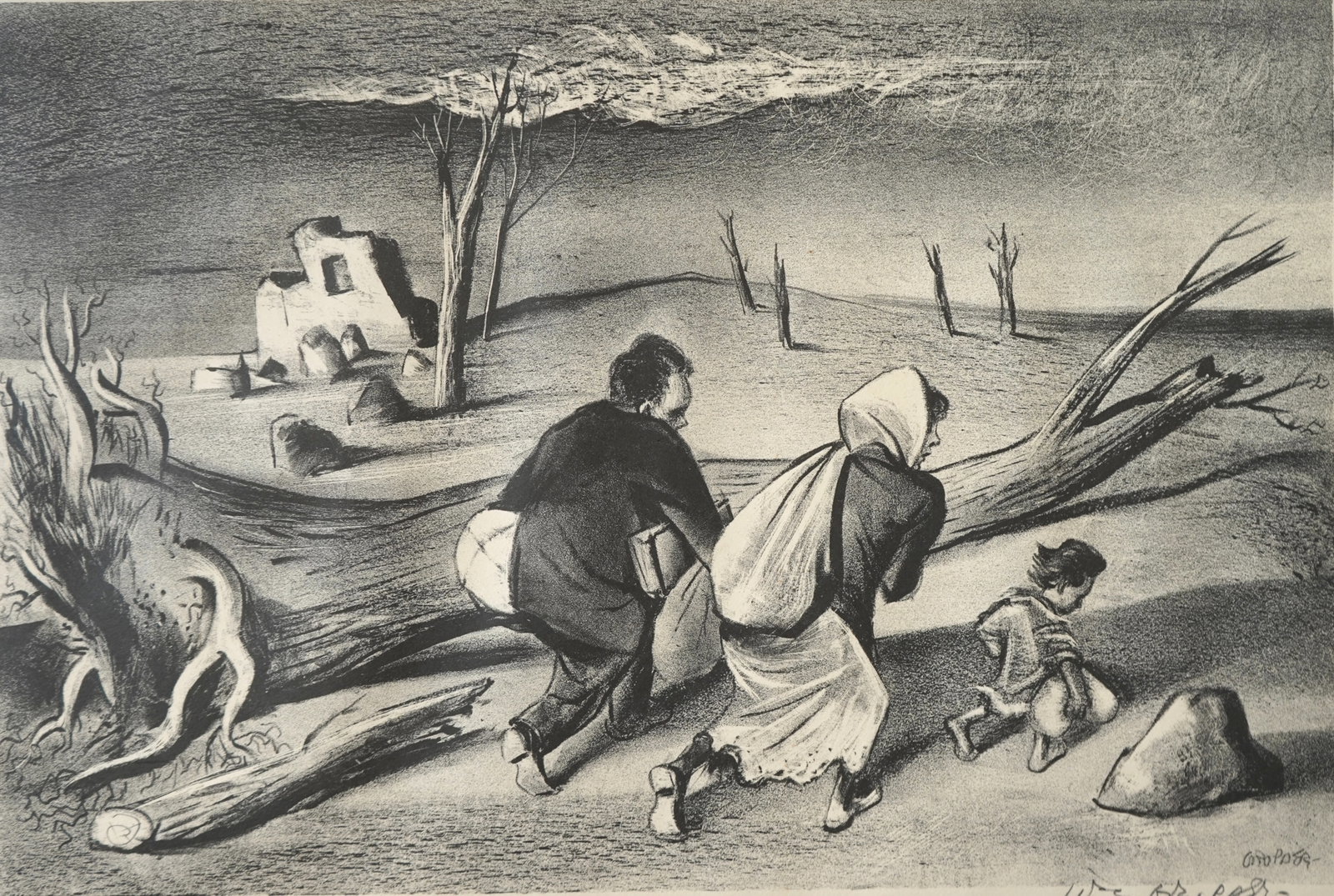 William Gropper (American, 1897-1977) lithograph: Uprooted lithograph, signed and titled in pencil. 10 1/2 x 15 5/8" Provenance: Private collection- Denver, CO *** PLEASE READ: IMPORTANT NOTE About S&H *** S&H of this auction will
