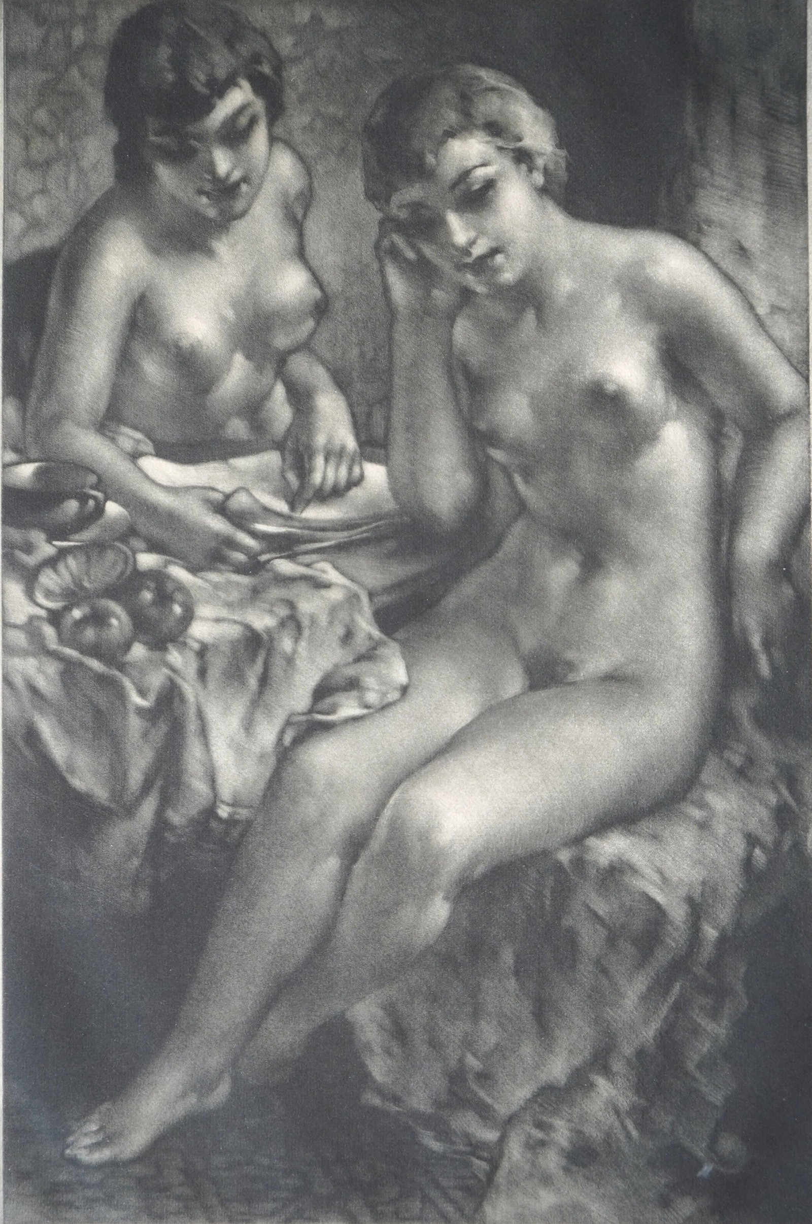 Alessandro Mastro-Valerio (Italian/ American, 1887-1953) mezzotint: Morning Paper mezzotint, 1941, signed in pencil, edition of 325, Presentation Print of the Chicago Society of Etchers. 8 7/8 x 5 7/8" Provenance: Private collection- Moreland Hills, OH *** PLEASE