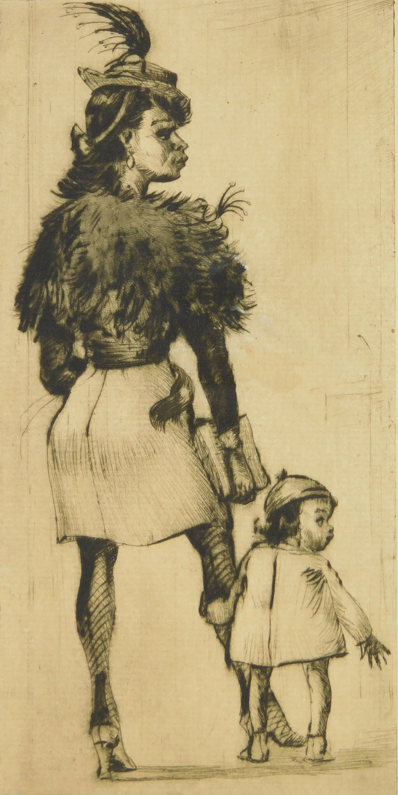 Clyde Singer (American, 1908-1999) etching: Easter etching, signed, titled and numbered 10 in pencil, matted. 7 3/4 x 4" Provenance: Private collection- Fort Wayne, IN *** PLEASE READ: IMPORTANT NOTE About S&H *** S&H of thi