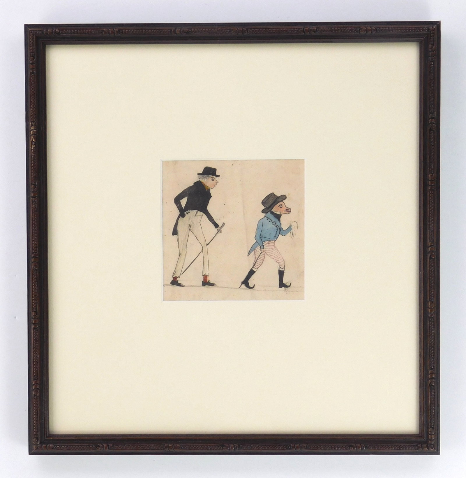 George Washington Sully (American, 1816-1890) watercolor: Walking Dog Here watercolor and pen and ink on paper, matted and framed. 3 5/8 x 3 5/8" Provenance: Private collection- Bay Village, OH Purchased directly from a descendant of Sully's