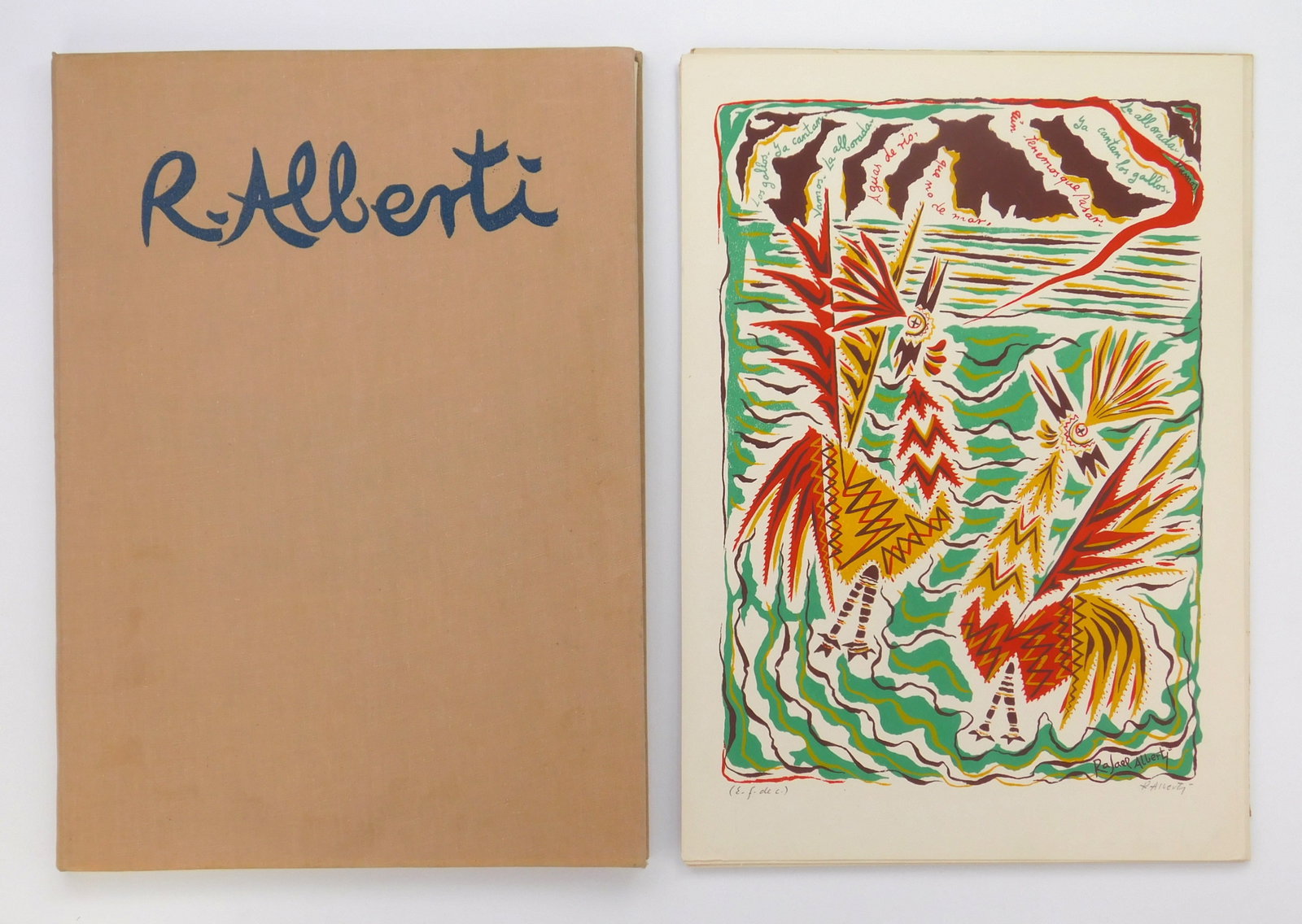 Rafael Alberti (Spanish, 1902-1999) lithographs: Diaz Liricografias 8 silkscreens in color (portfolio is incomplete), each signed and annotated (E. f de C.) in pencil, also signed on titled page, published by Ediciones Galeria Bonino, Buenos Aires.&