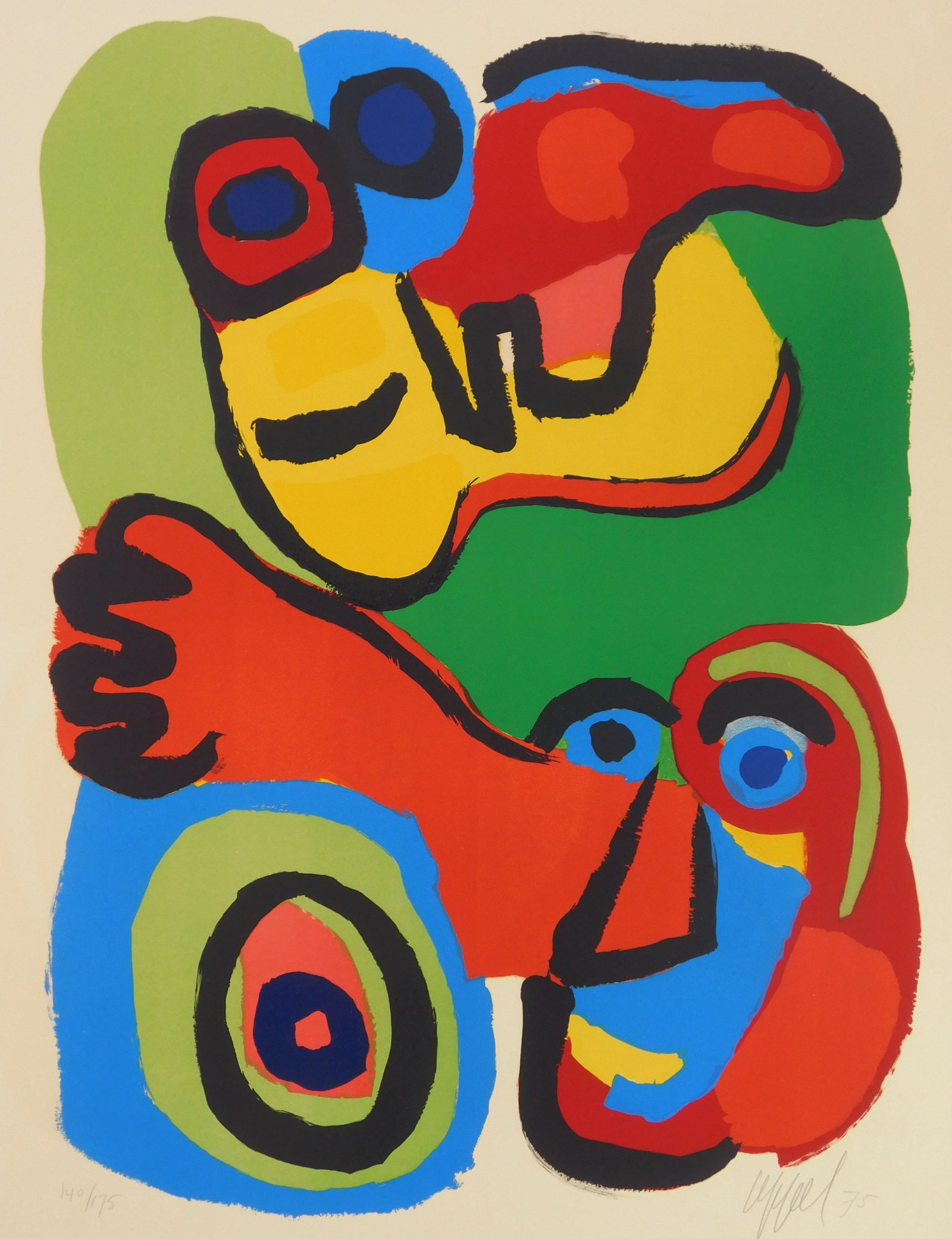 Karel Appel (Durch, 1921-2006) lithograph: Seeing Eyes lithograph in color, 1975, signed, dated and numbered 140/175. 25 3/4 x 19 1/2'' (sheet) Provenance: Private collection- Cleveland, OH *** PLEASE READ: IMPORTANT NOTE About S&H ***