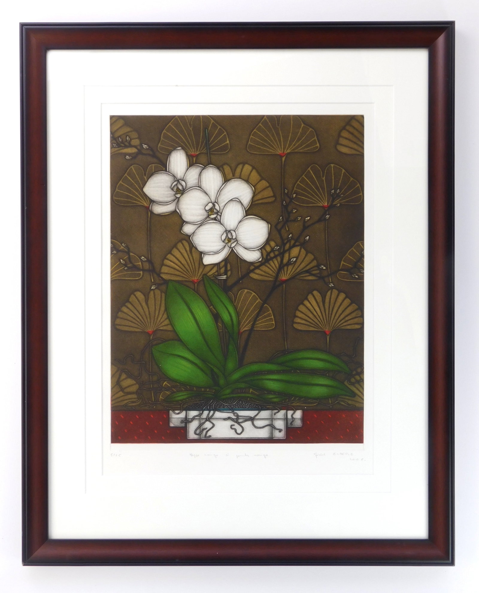 Michel Estebe (French, 1954- ) mezzotint: Nappe Rouge A Pois Rouges mezzotint in colors, 2006, signed and numbered 5/65 in pencil, framed. 15 3/4 x 11 7/8" Literature: Armstrong 56 Provenance: Private collection- Bay Village, OH