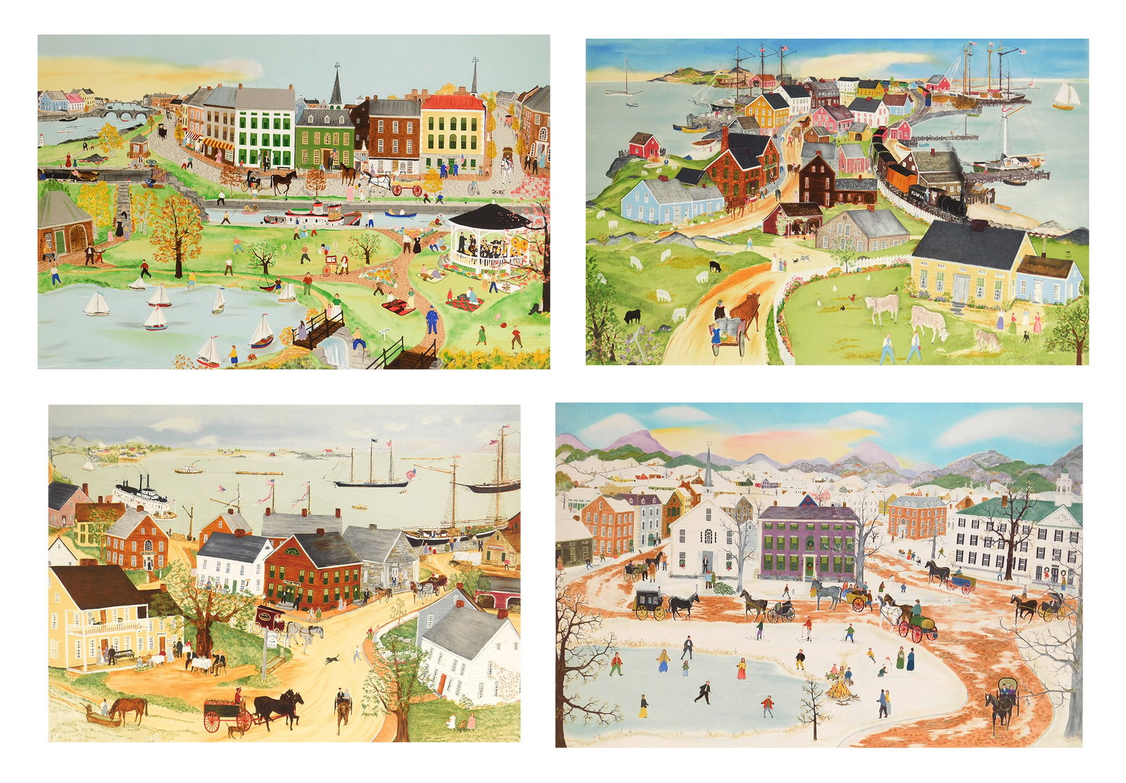 4 Will Moses (American, 1956- ) lithographs: Skating on the Creek; Overlook Point; Canal Park & Townscape 4 lithographs in colors, each signed and numbered in pencil. 19 1/2 x 29 1/2" Provenance: Private collection- Brim