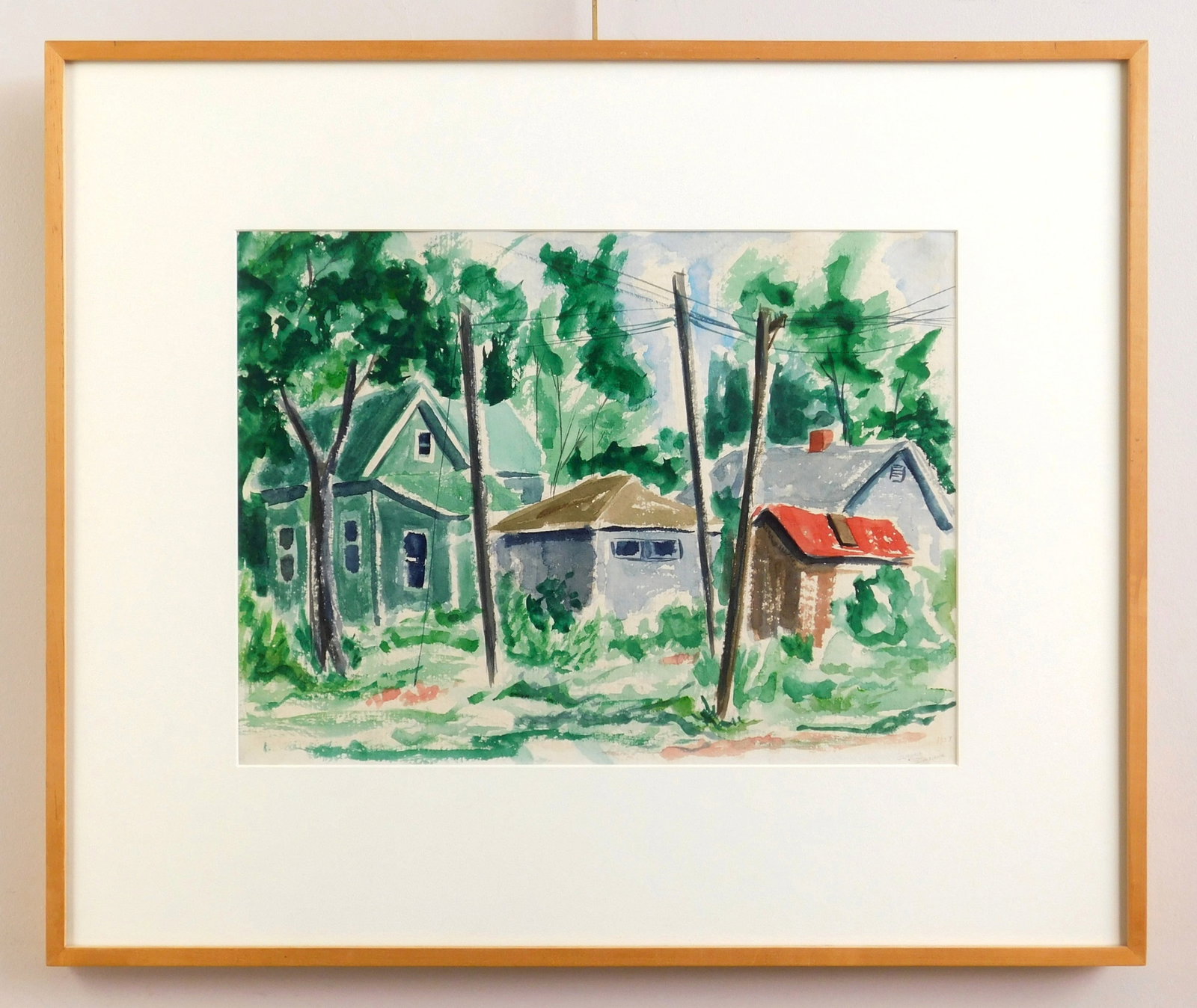 A. M. Setar (American, 20th c.) watercolor: Elnora, Indiana watercolor on paper, 1959, signed, titled and annotated June 1959 in pencil, matted and framed. 14 1/4 x 19 1/4" Provenance: A Cleveland area non-profit *** PLEASE