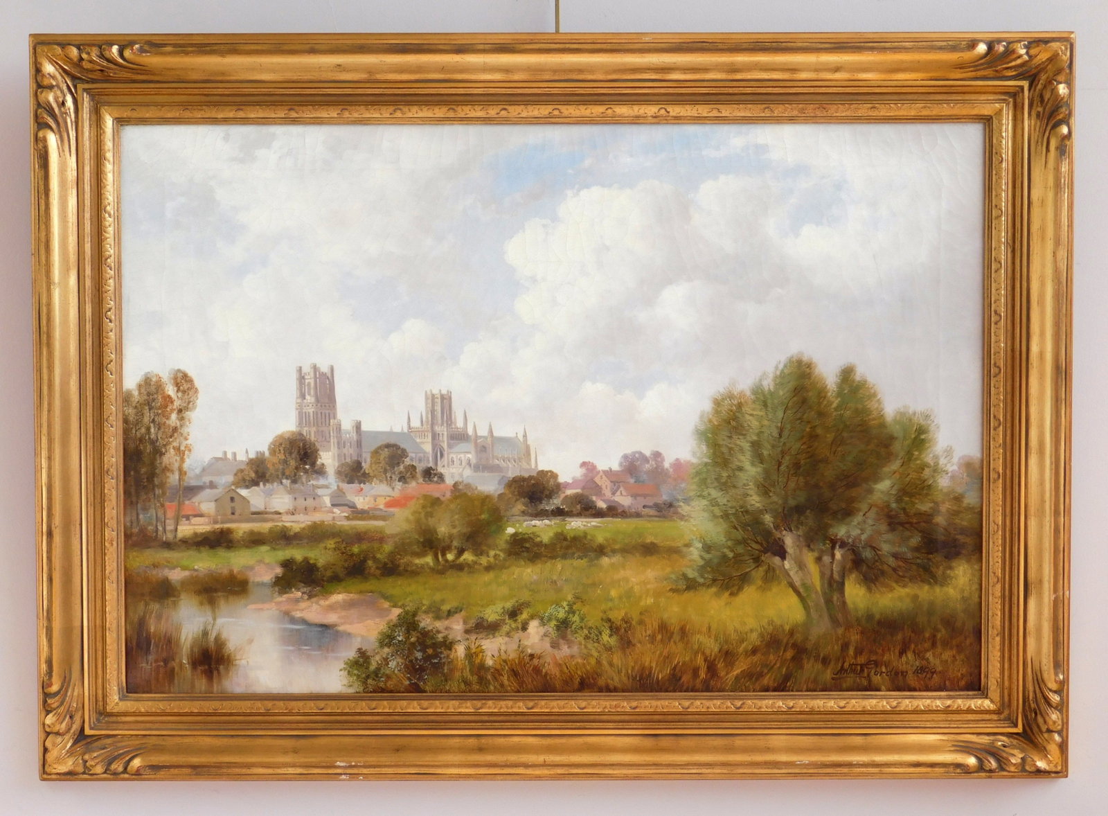 Arthur Gordon (British, 1868- ?) oil: Ely Cathedral oil on canvas, 1899, signed Arthur Gordon 1899 lower right, framed. 20 x 30" Provenance: Private collection- Cleveland, OH *** PLEASE READ: IMPORTANT NOTE About S&H ***</