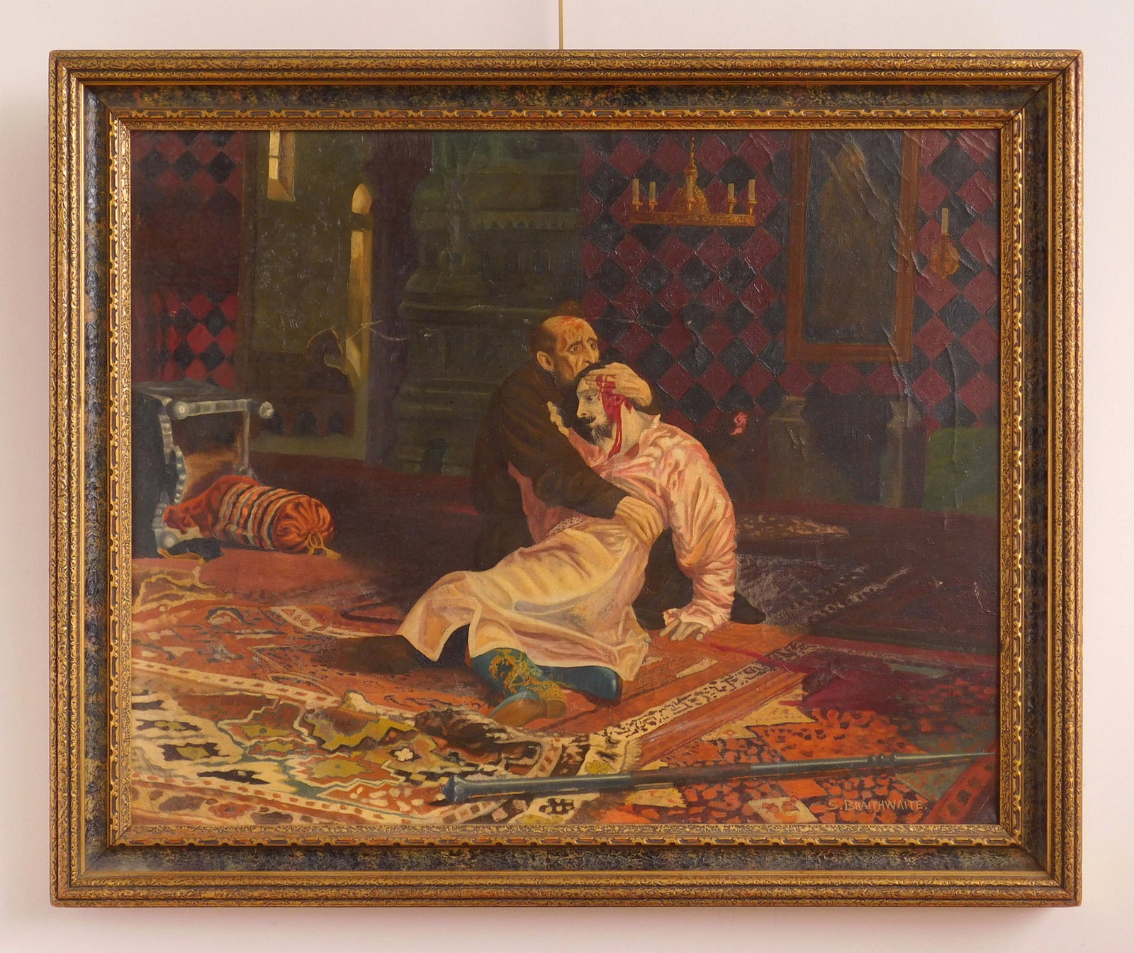 copy after Ilya Repin IRussian, 1844-1930) oil: Ivan the Terrible and His Son oil on canvas, signed S. Braithwaite lower right, framed. 24 x 30" Provenance: Private collection- Cleveland, OH *** PLEASE READ: IMPORTANT NOTE About S&H ***</