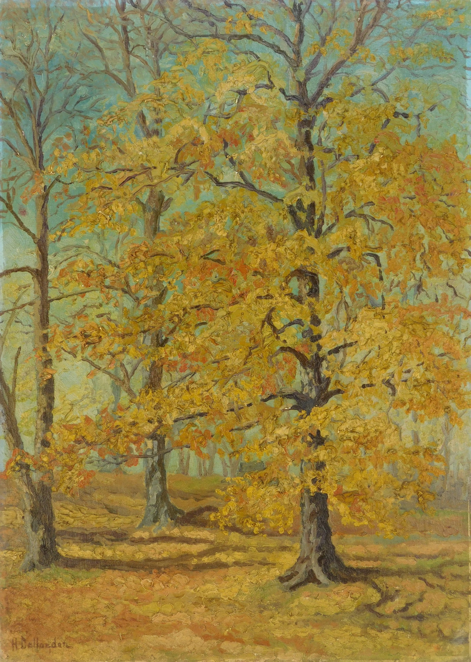 Helmi Collander (American, 1881-1961) oil: Late Fall Landscape oil on cardboard, signed H. Collander lower left. 19 1/2 x 14" Provenance: Private collection- Cleveland, OH *** PLEASE READ: IMPORTANT NOTE About S&H *** S&H of this