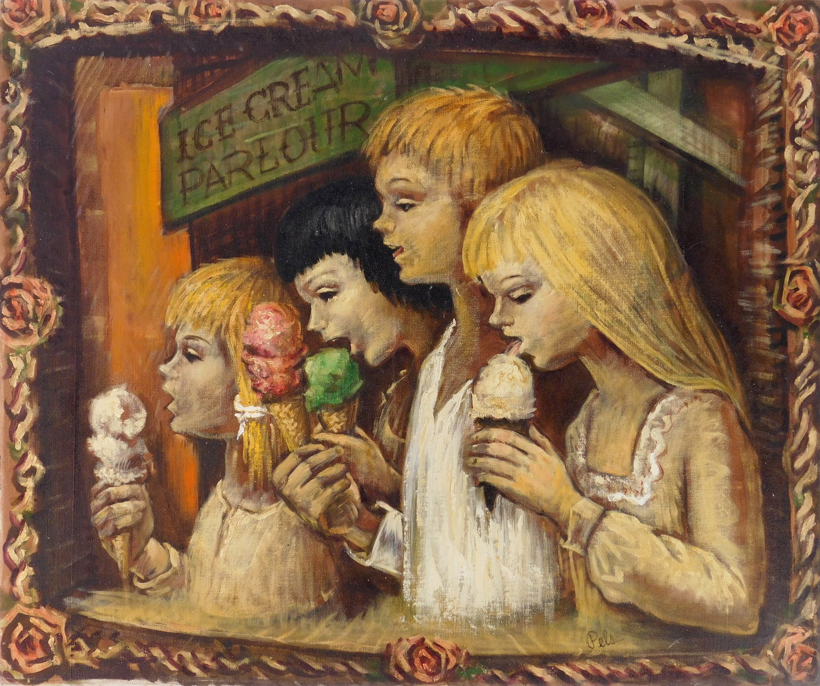 Albert Pels (American, 1910-1998) oil: Kids Eating Ice Cream oil on canvas, signed Pels lower right. 20 x 24" Provenance: Private collection, New York, NY By descent estate of the artist. *** PLEASE READ: IMPORTANT NOTE A