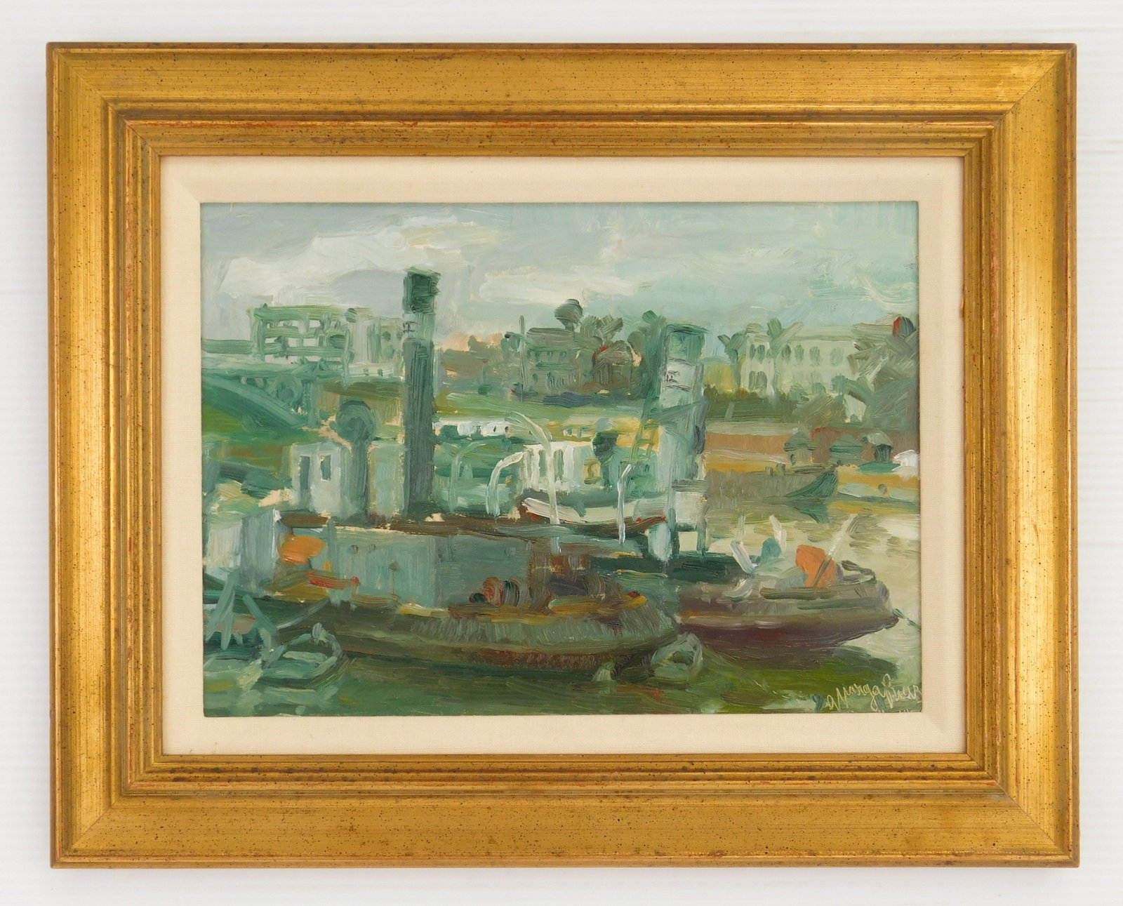 Guillermo Vargas Ruiz (Spanish, 1910-1990) oil: Harbor Scene oil on board, signed G. Vargas Ruiz lower right, framed. 8 1/2 x 12" Provenance: Private collection- Cleveland, OH *** PLEASE READ: IMPORTANT NOTE About S&H *