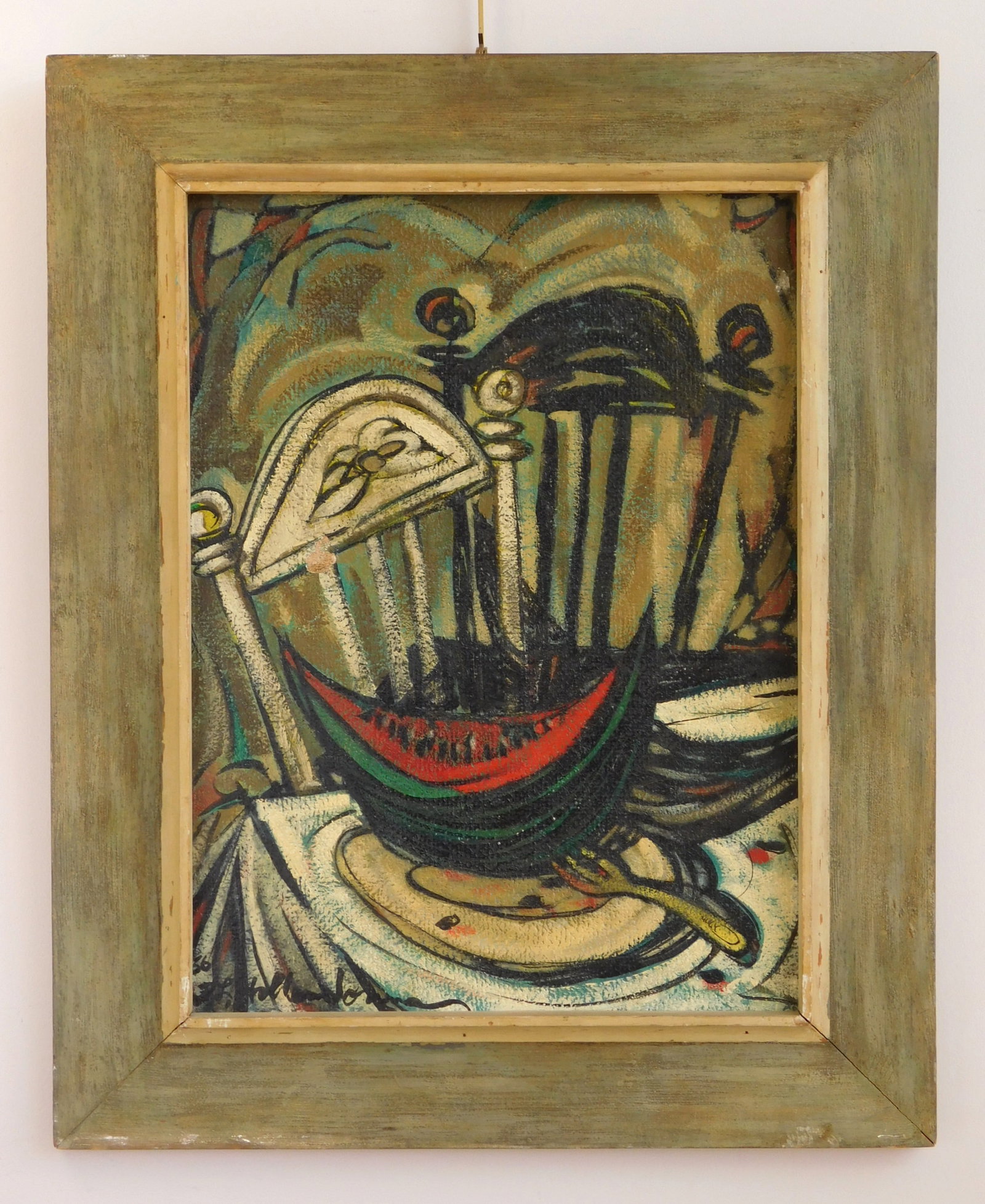 Frederick L. Hollendonner (American, 1927-1990) oil: Melon Time oil on pressed board, 1956, signed F. L. Hollendonner 56 lower left, framed. 23 x 17" Provenance: Private collection- Novelty, OH *** PLEASE READ: IMPORTANT NOTE About S&H ***