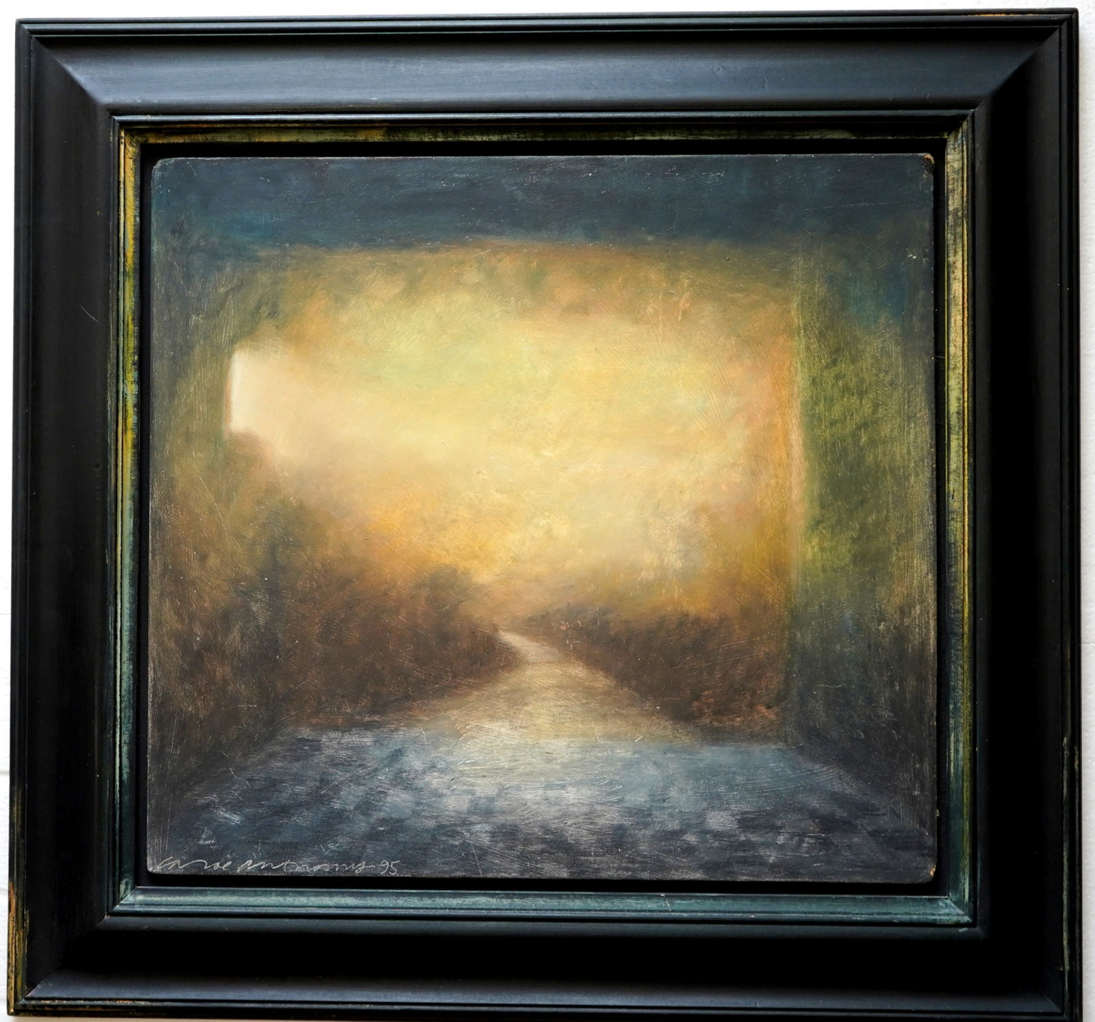 Carol Anthony (American, 1943- ) oil crayon: Inner Room: Dream Reverie oil crayon and enamel on gessoed panel,1995, signed Carol Anthony 95 lower left, framed. 16 x 17" Provenance: Private collection- Santa Fe, NM Gerald Peters Galler