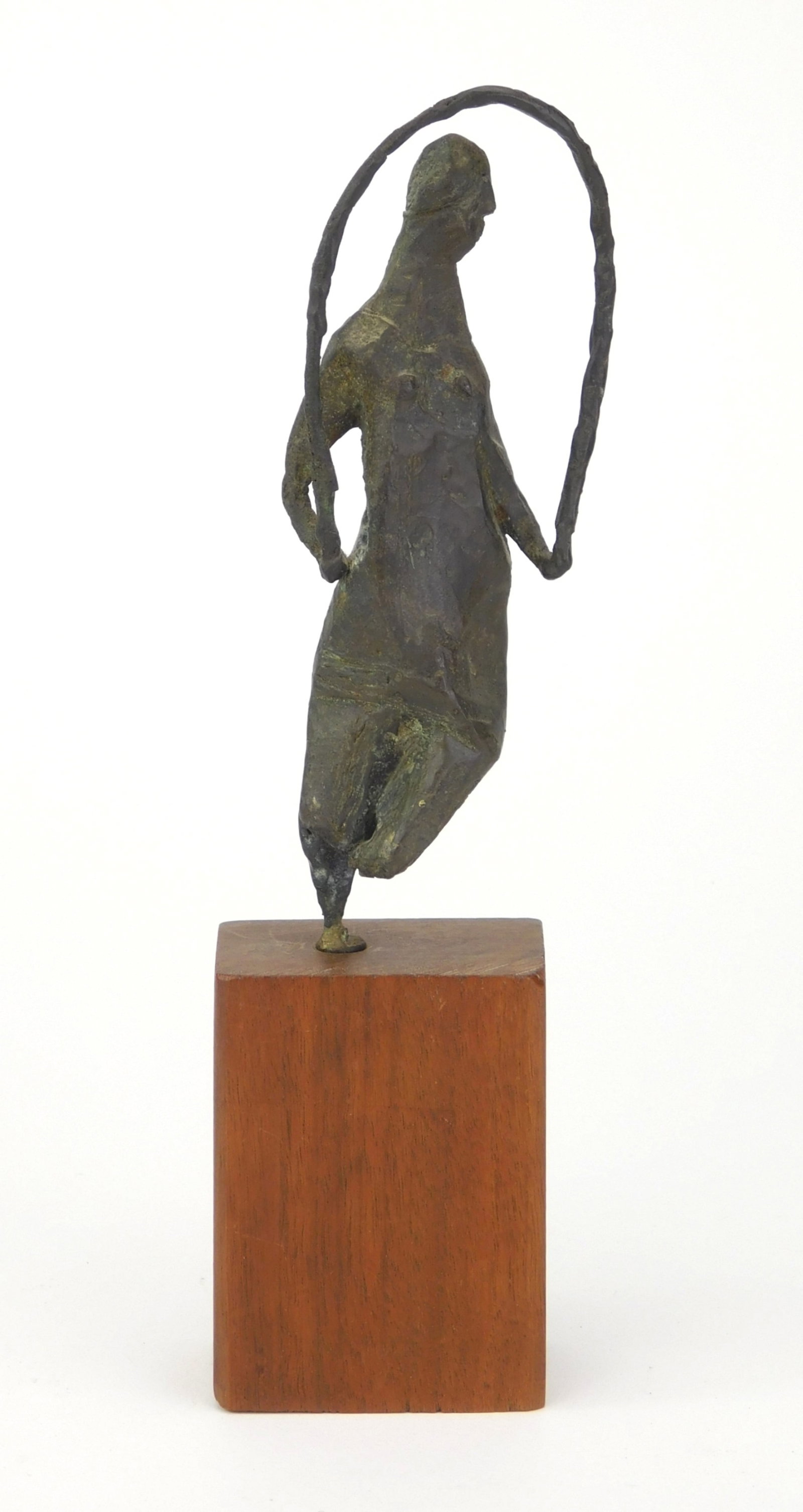 Barbara Neijna (American, 20th/ 21st c.) bronze: Jumping Rope bronze sculpture, ca. 1958. 6 1/4" h (9 1/2"h with base) Provenance: Private collection- Cleveland, OH Elio Rimbaldi- Euclid, OH Purchased directly from the