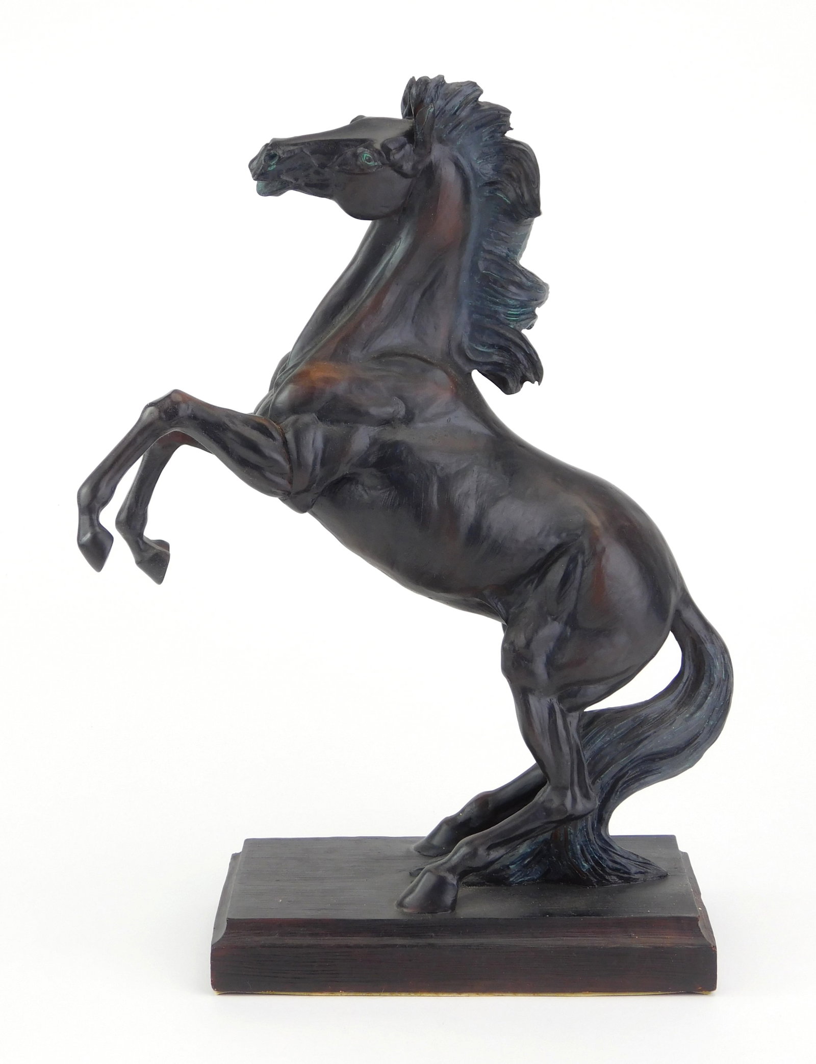 Cast resin sculpture: Rearing Horse- set on base. 7 7/8 x 4 x 13 1/2" Provenance: Private collection- Fremont, OH *** PLEASE READ: IMPORTANT NOTE About S&H *** S&H of this auction will be handled by