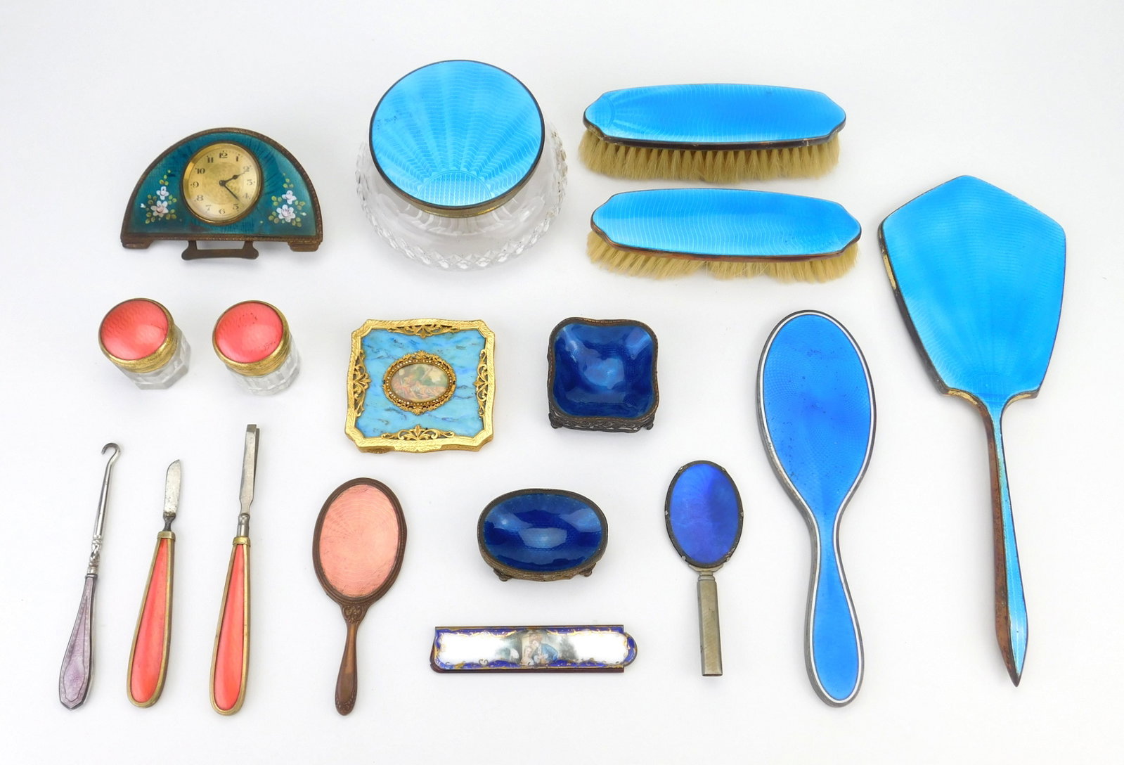 4 pc Ladies blue enamel vanity set with 12 vanity items (1 of 7)