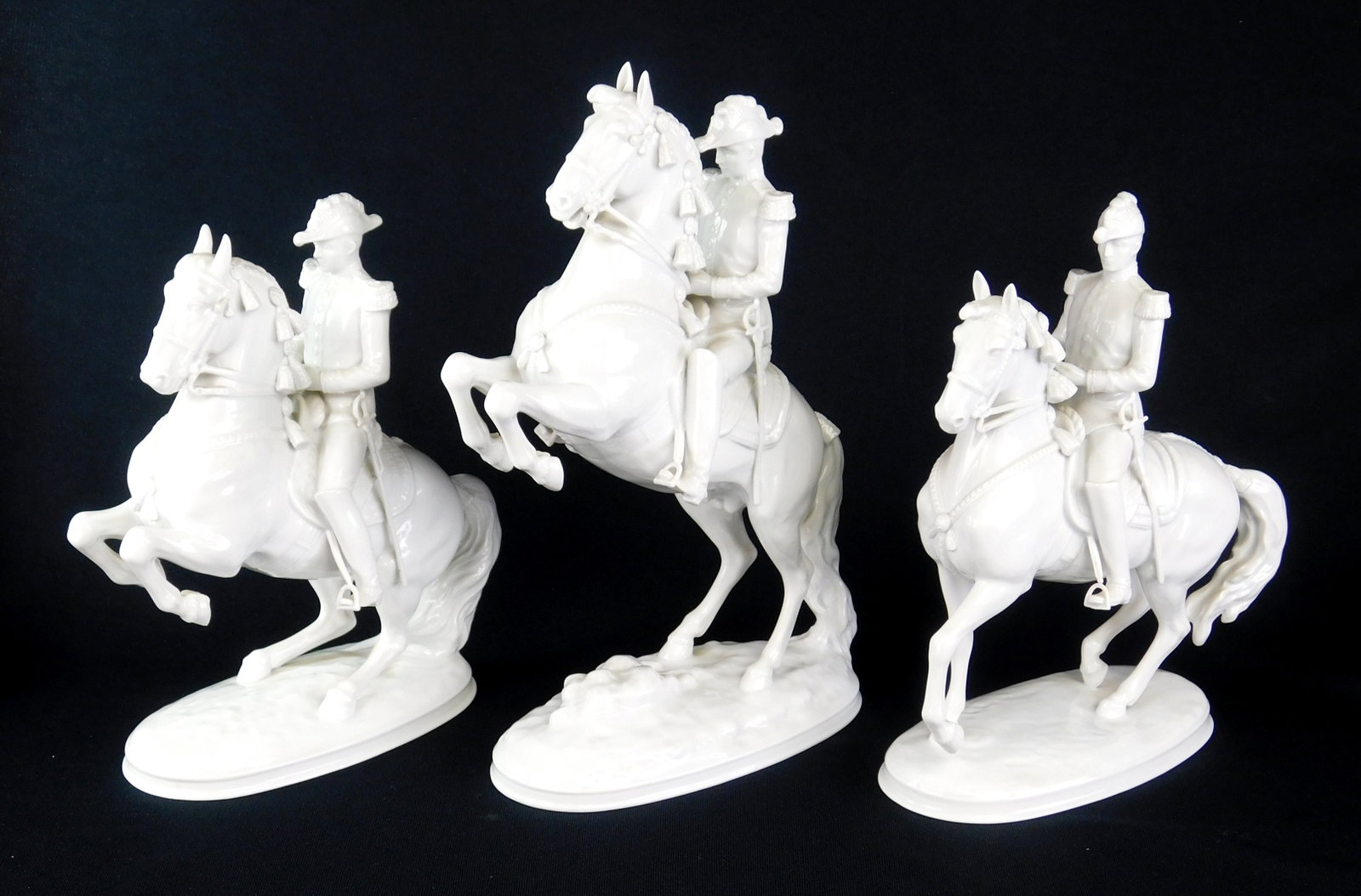 3 Augarten Wien Austrian Porcelain Sculptures: Soldiers on horses, Vienna beehive mark. 9 1/2- 11 1/2" h Provenance: Private collection- Cleveland, OH *** PLEASE READ: IMPORTANT NOTE About S&H *** S&H of this auction will be handled by